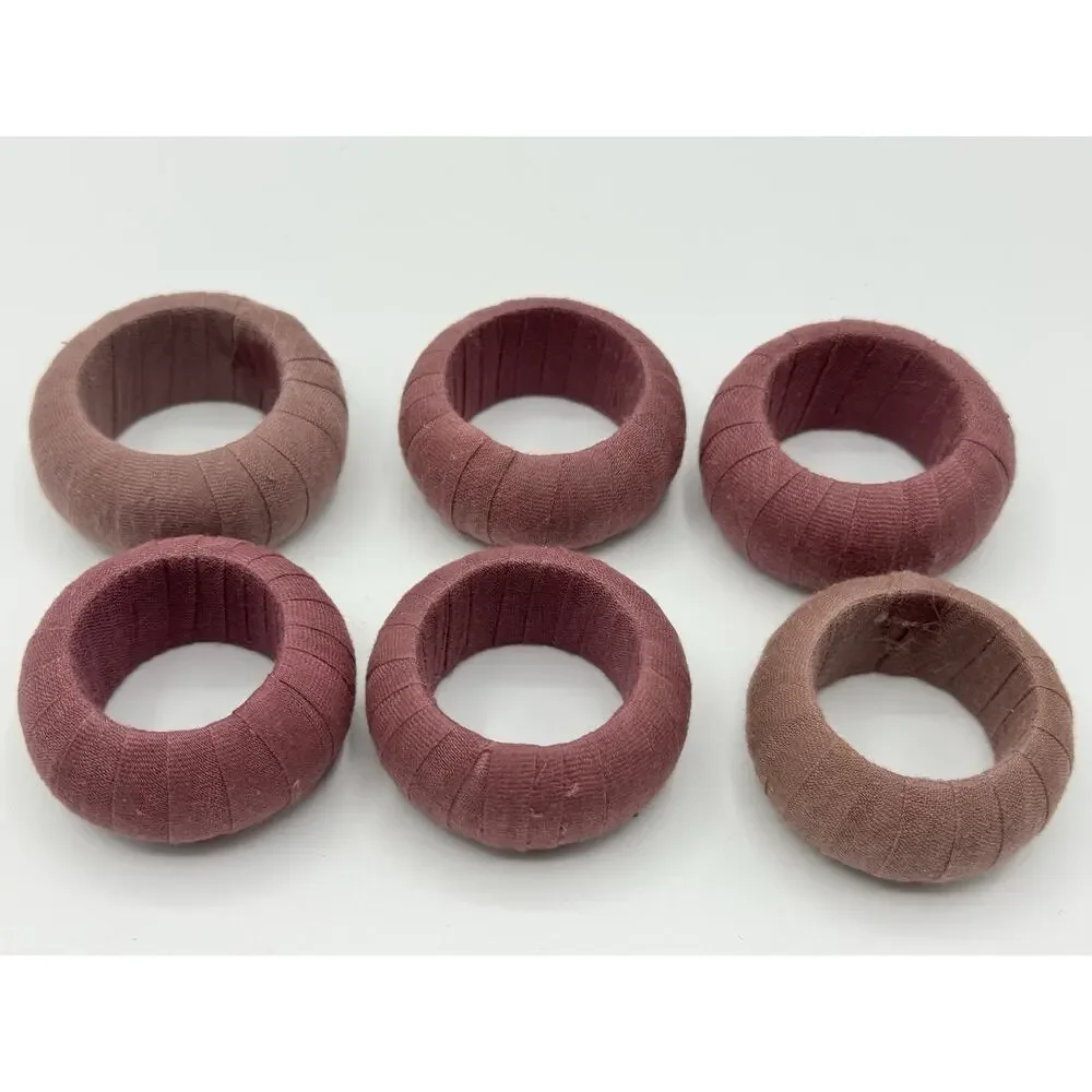 Vintage MCM 80's Purple Mauve Linen Wrapped Napkin Rings Set of 6